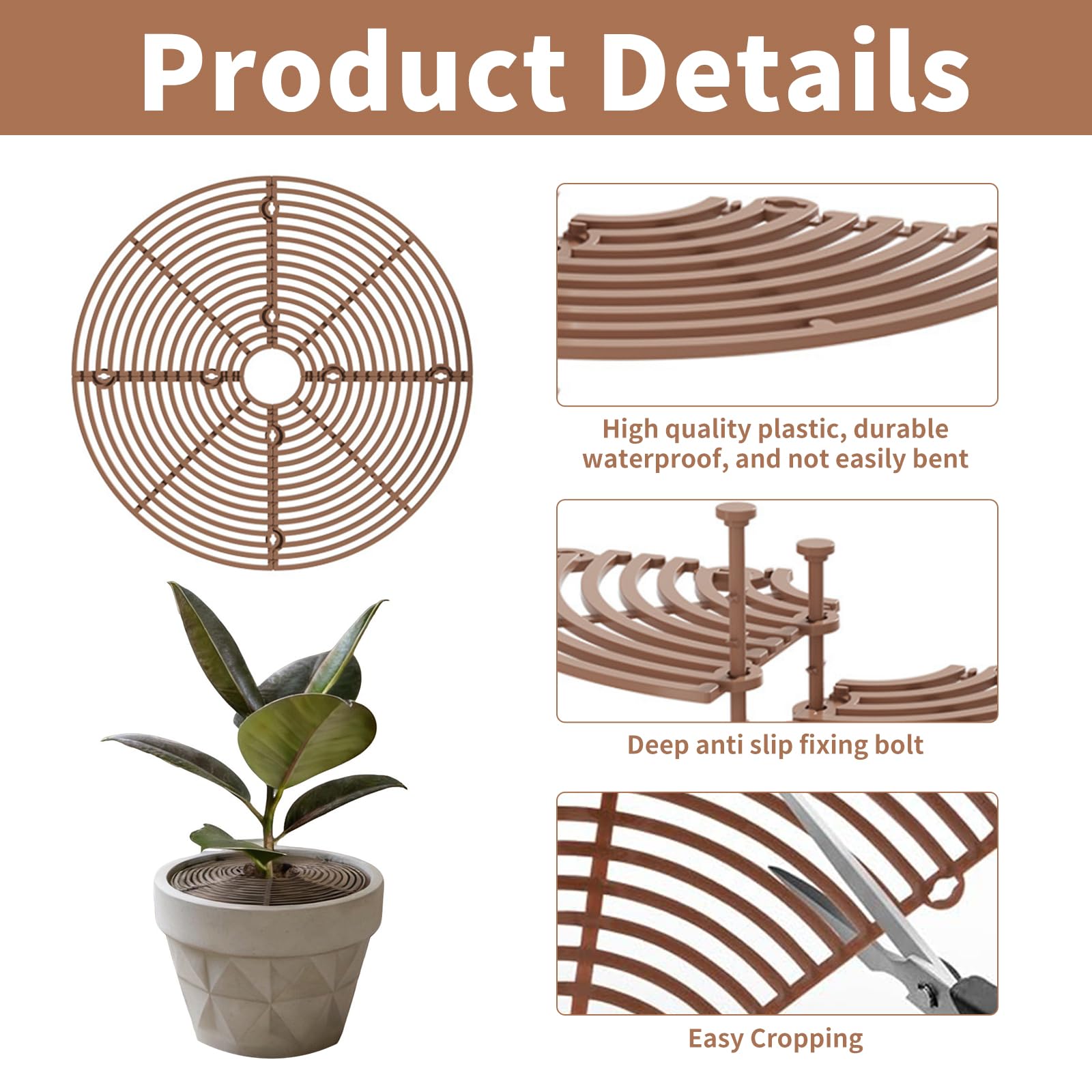 Grille Protection Plante: 6 Pièces 30cm Protection Plante Chat Marron Noir Vert, Grille de Pot de Plantes, Coupe Personnalisable pour Plantes d'Intérieur, Patios et Jardins
