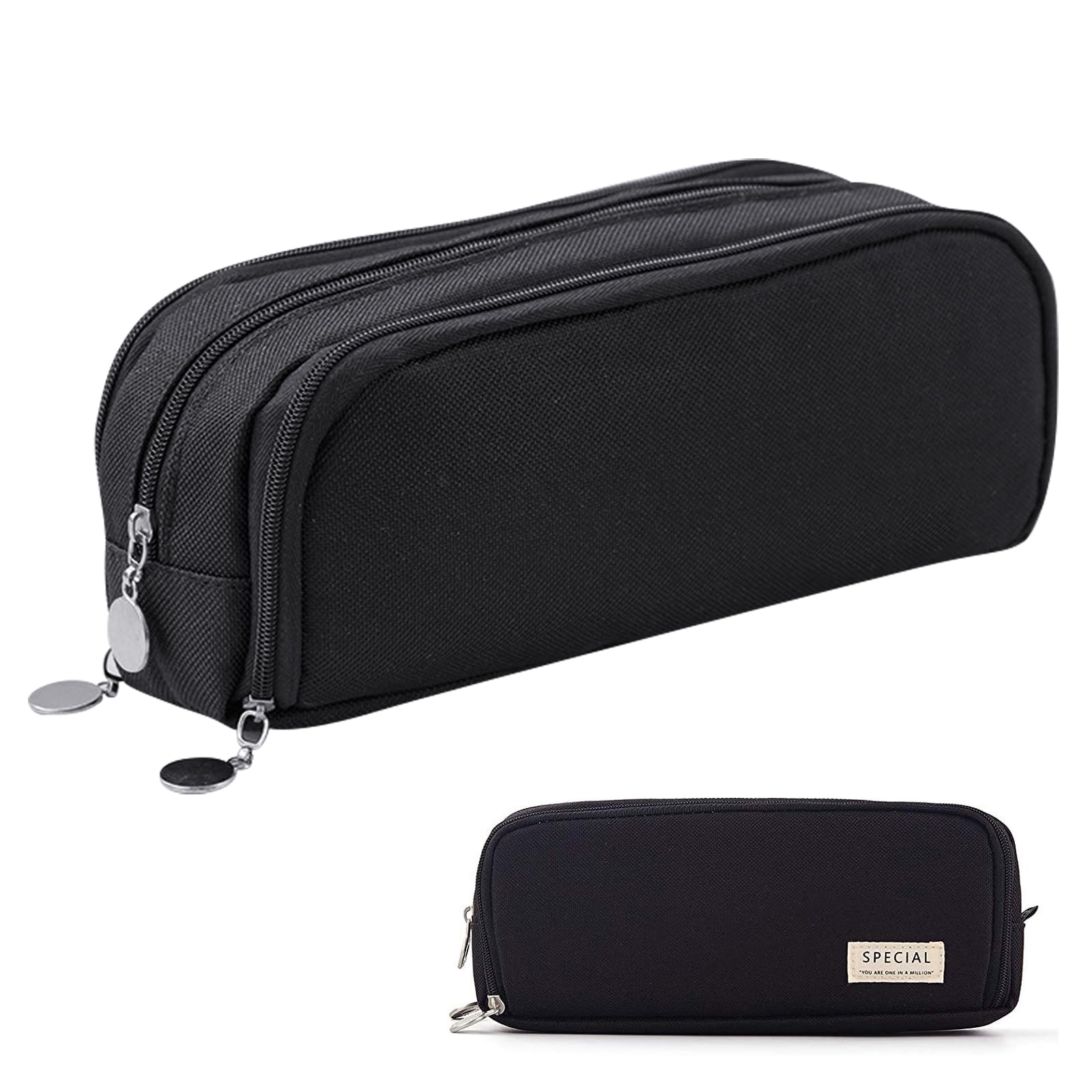 TYXHXTF Estuche Escolar Grande Capacidad con 3 Compartimentos, Estuche Lapices Organizador Estuche de Maquillaje para Niña Niños Adolescentes Estudiantes, Negro