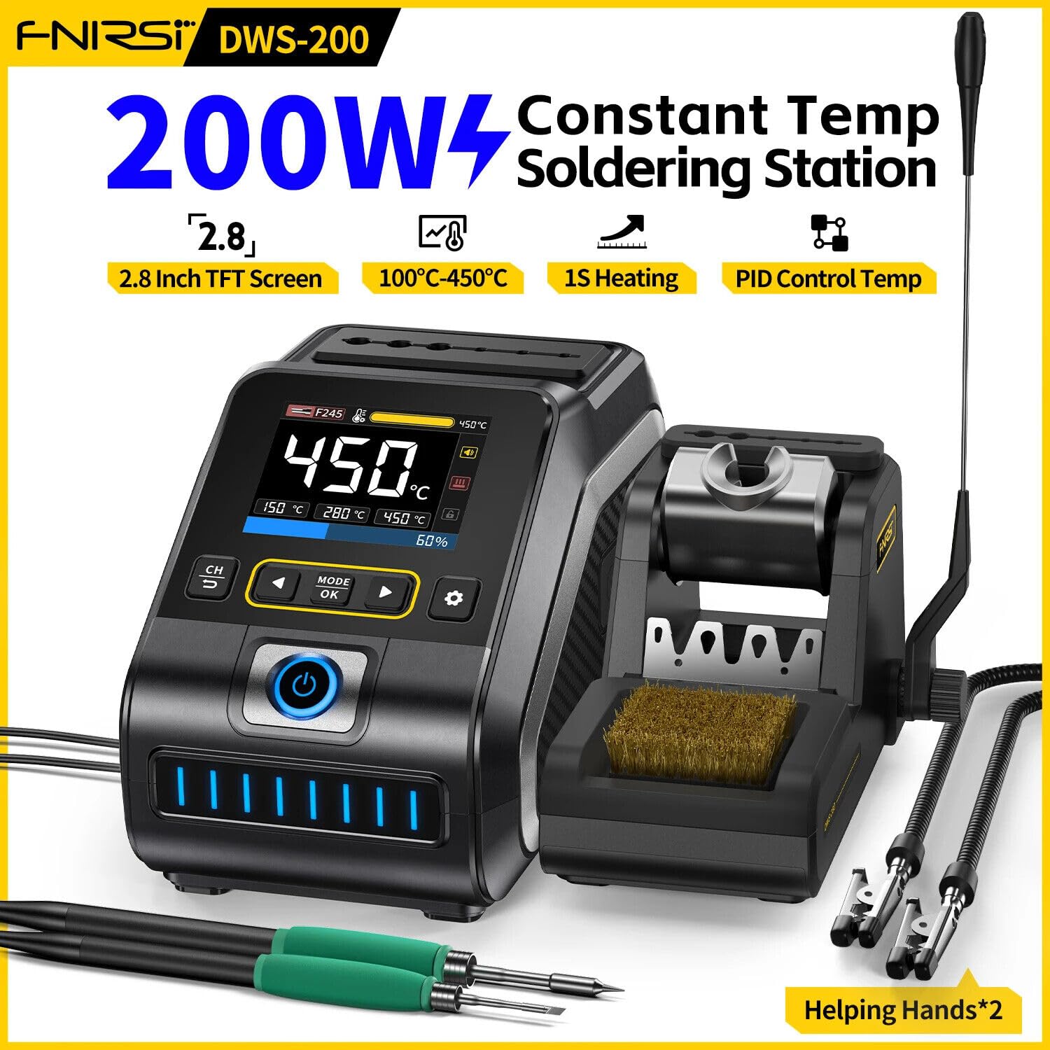 FNIRSI stacja lutownicza 200W DWS-200 (Czarny, Included F210+F245 Full Set)