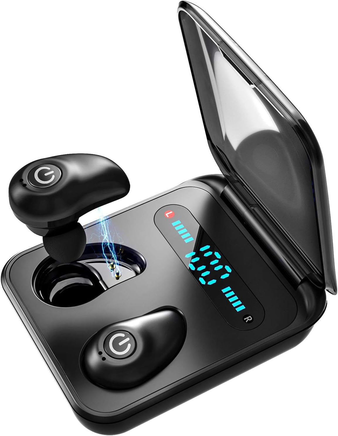 Bluetooth Earbuds Wireless Headphones, Bluetooth 5.0 Headphone 3D Stereo Sound, Wireless Earbuds Dual Built-in Mic Auto Pairing Cordless Earbuds with LED Display Charging Case