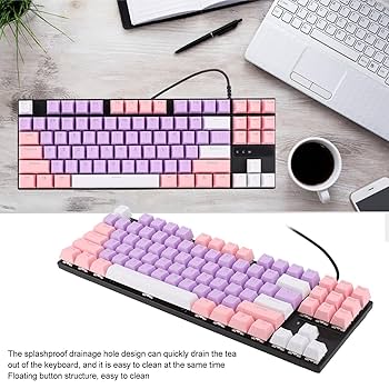 ピンク メカニカルゲーミングキーボード ワイヤレスメカニカルゲーミングキーボード,透明キーキャップ