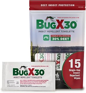 CoreTex Bug X 30 DEET Wipes: 15-Pack Travel Bag Mosquito & Tick Repellent, 7+ Hours vs 12 Insects