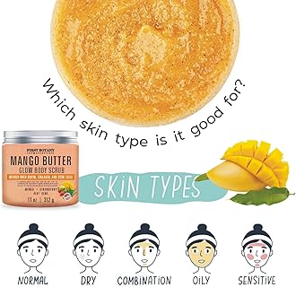 Mango Butter Body Scrub Exfoliator Biotin, Collagen, Stem Cells - Natural Exfoliating Salt Scrub & Body and Face Souffle helps with Moisturizing Skin, Acne, Cellulite, Dead Skin Scars, Wrinkles- 11 oz
