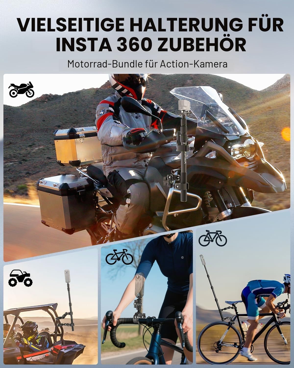 Motorradkamera Halterung für Insta360 X5 X4 X3 Lenker Halterung für GoPro Motorrad Halterung für DJI Osmo Action Zubehör für Insta360 X5