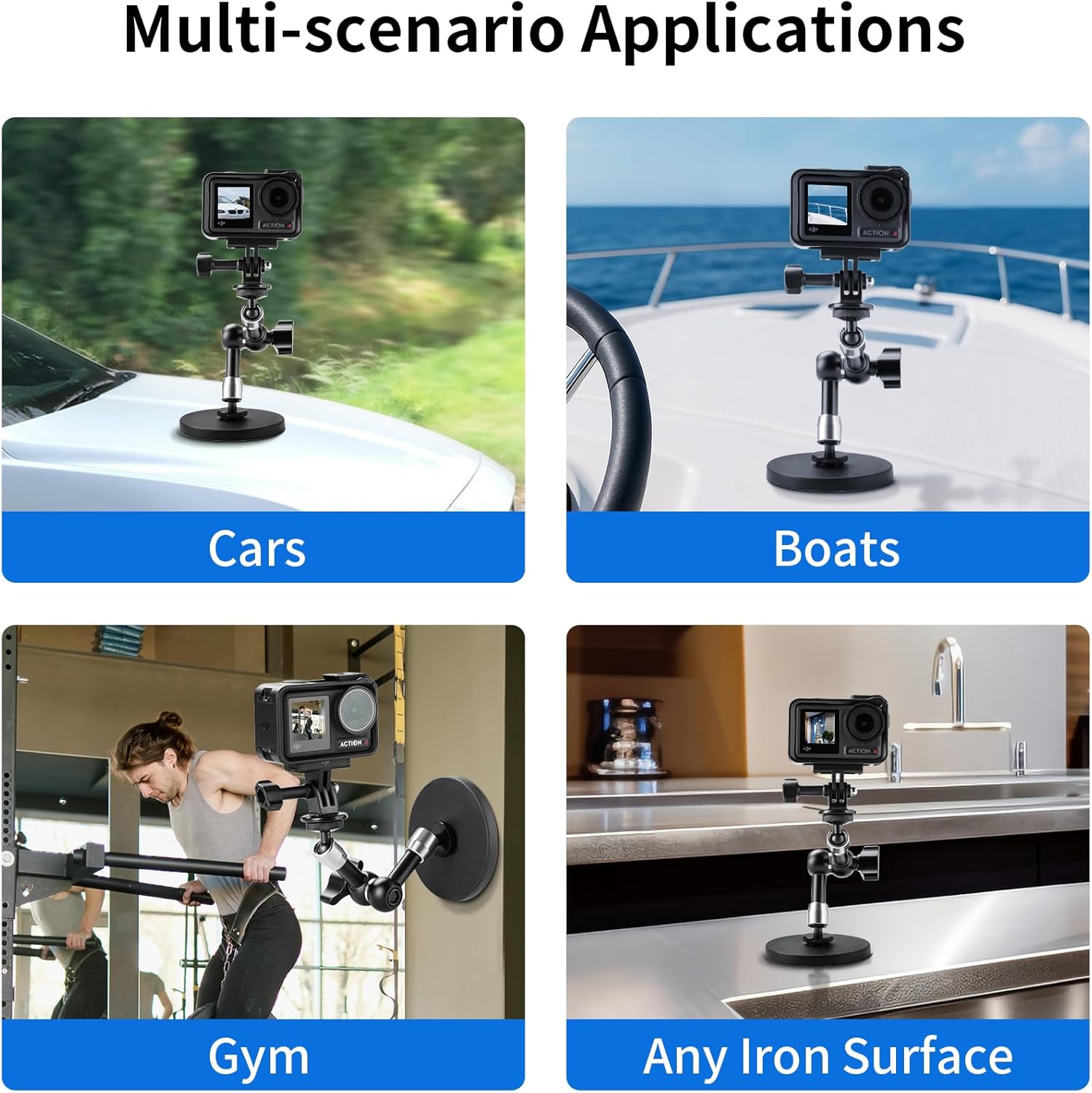 Selens Adjustable Car Magnetic Camera Mount Kit: 88MM Magnetic Base and 6inch Magic Arm, Magnet Mount for Action Camera,Compatible with Cars/Boats/Gym/Iron Made Surfaces