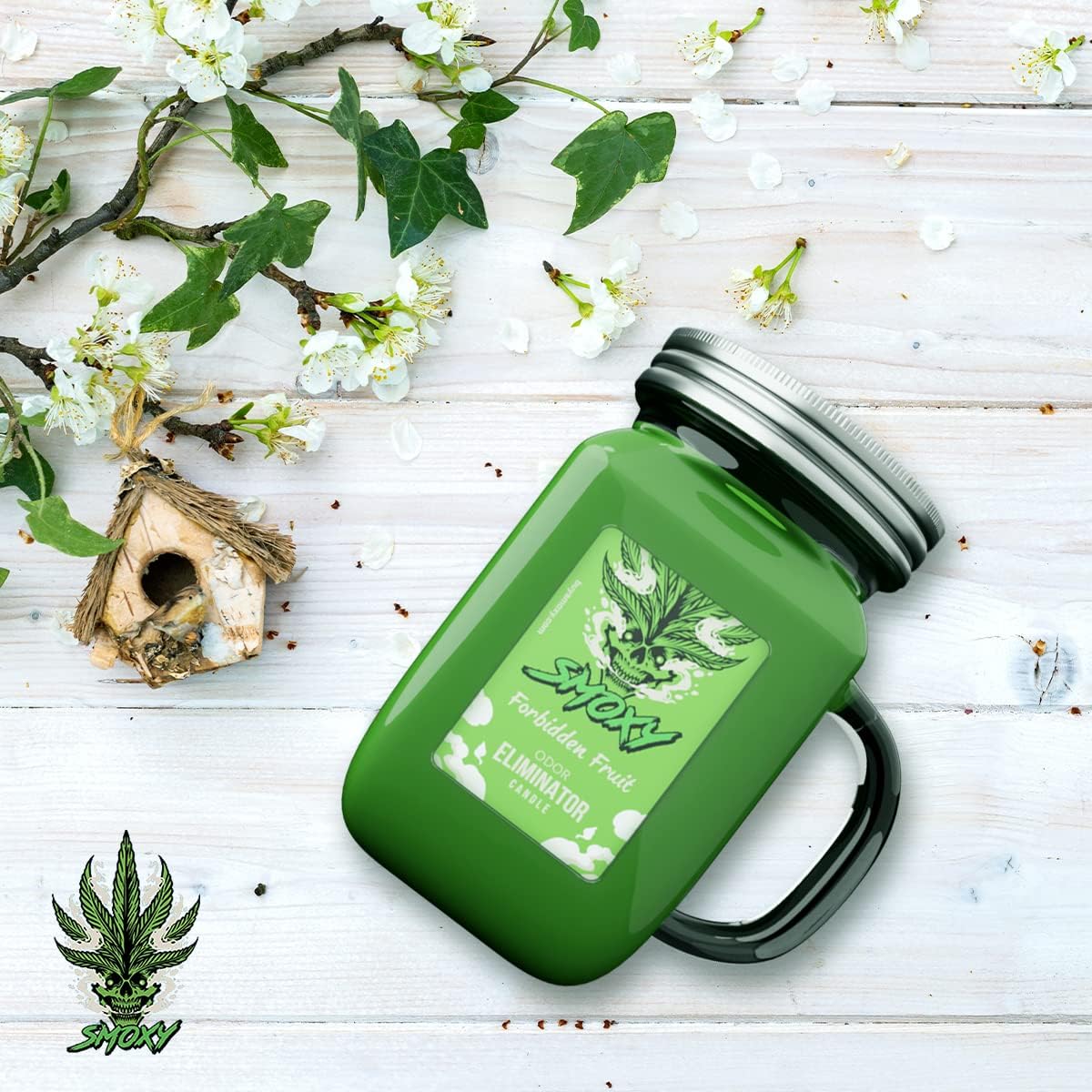 Smoxy Smoke Odor Eliminator Candle - Scented Candle for Home - Indoor Space Deodorizer & Air Freshener with Fragrance Pet Smell - Natural Palm Wax - Glass Mason Jar, 13oz. (Forbidden Fruit)