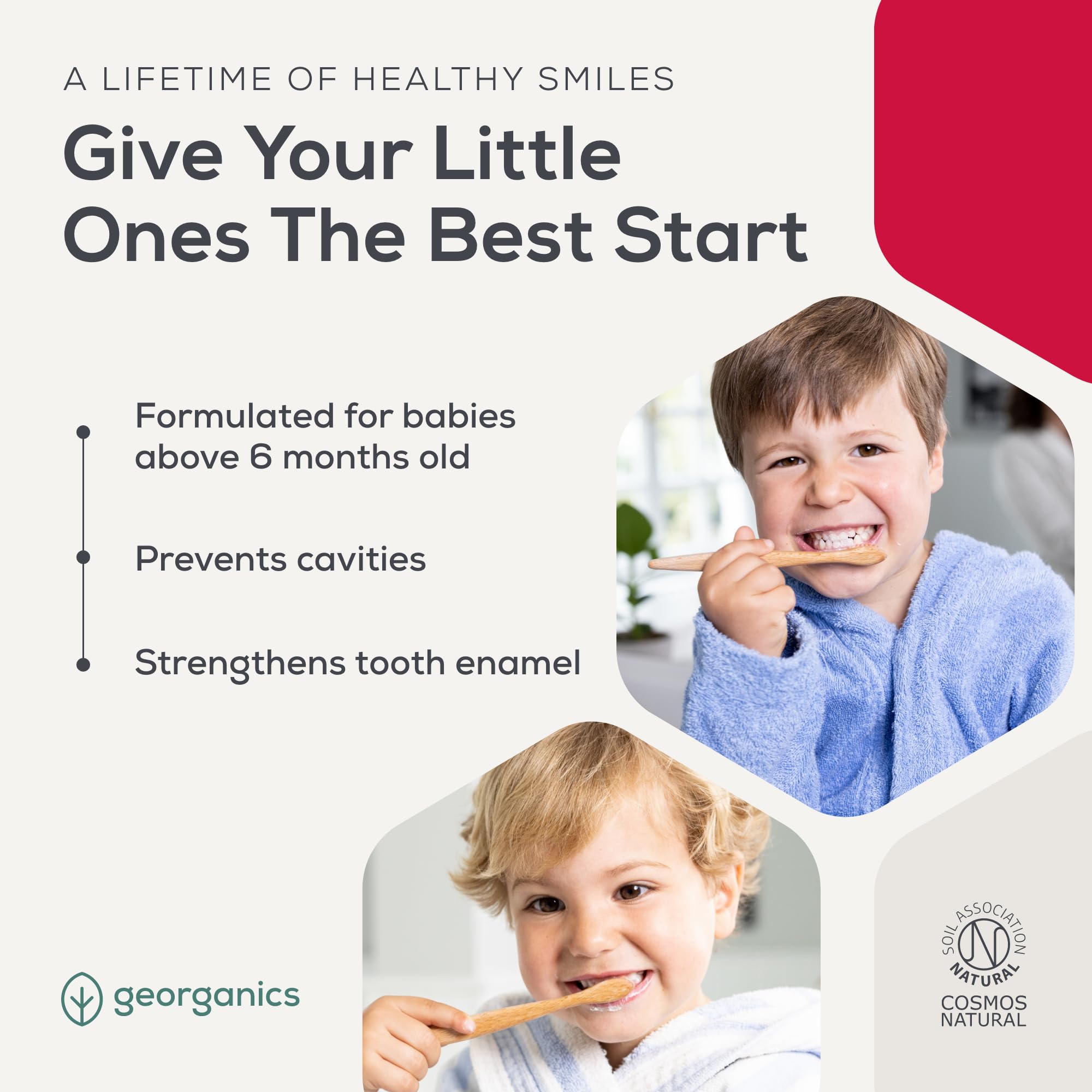 Georganics Kids & Baby - Pasta de dientes de fresa - 75 ml - Sin fluoruro natural con hidroxiapatita - Vegana, sin SLS, sin plástico - Seguro a partir de 6 meses — view 3