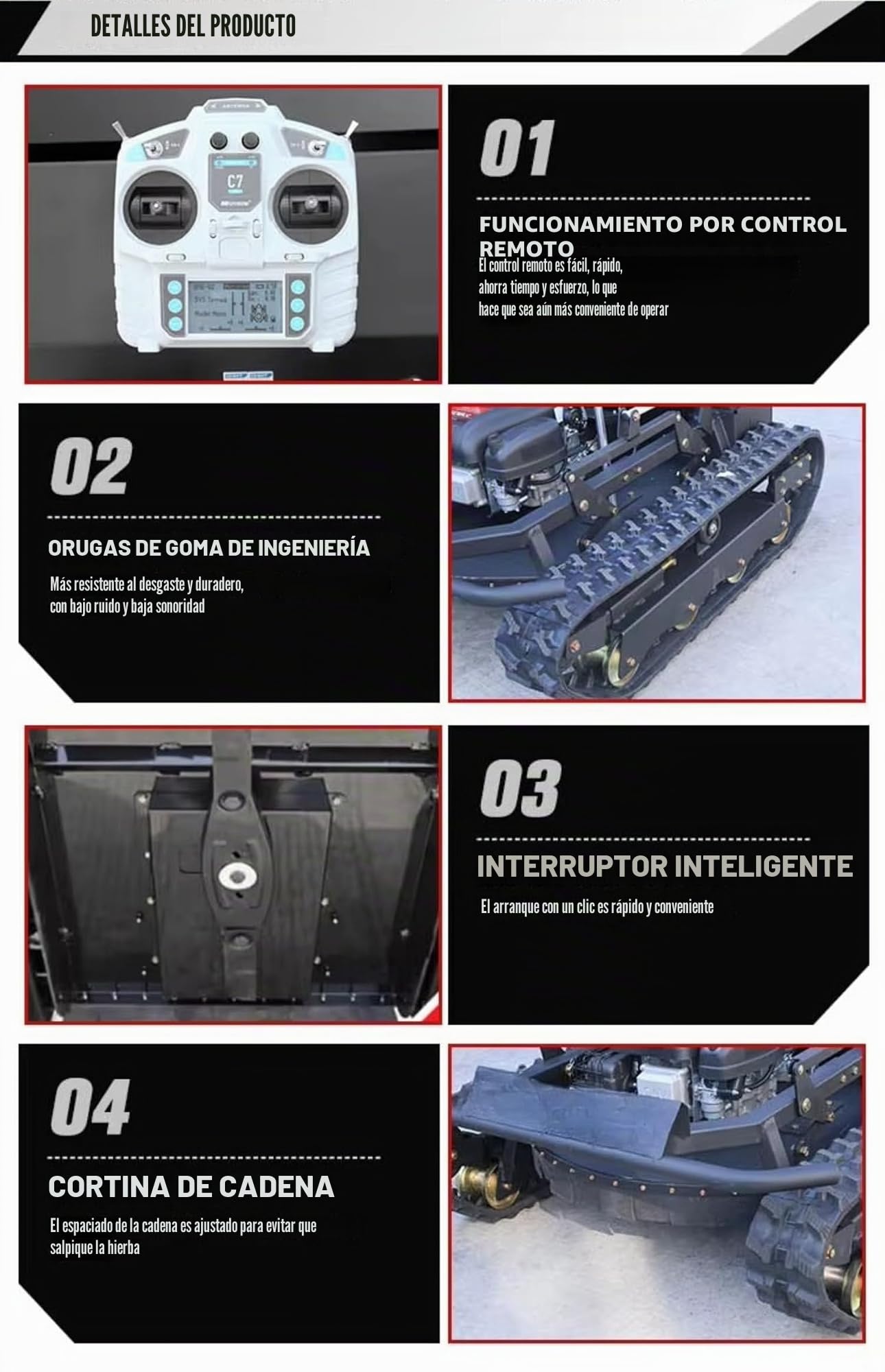 Ancho de corte de 900 mm, diseño de oruga autopropulsada, control remoto inteligente, robot de corte de césped, cortador de césped inteligente, cuidado automático del césped