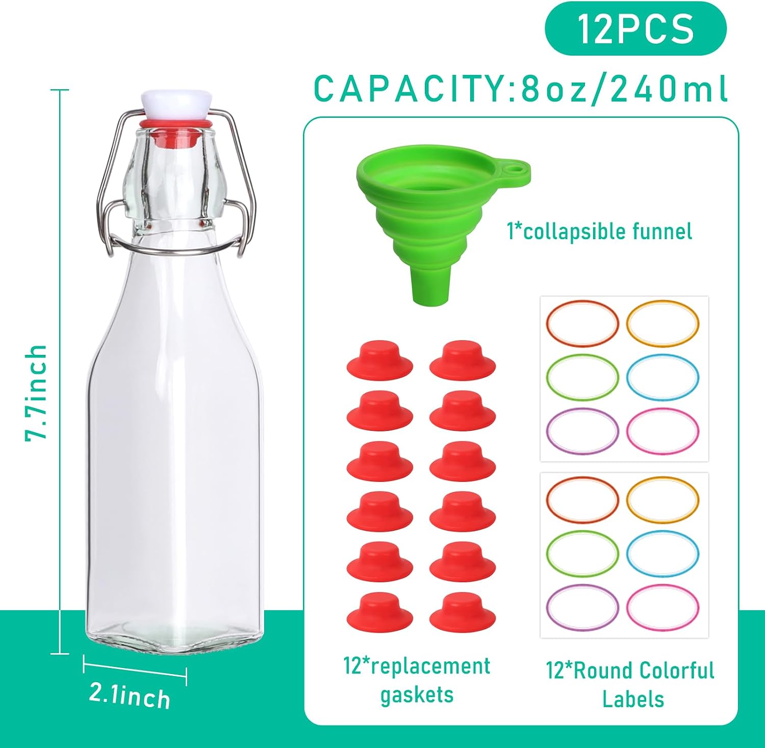 12 Pack 8oz Swing Top Glass Bottles, Flip Top Glass Bottle image 2