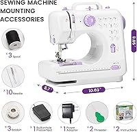 Vista 4 de Sewing Machine for Beginners with 12 Built-in Stitches, Mini Sewing Machine with Foot Pedal, High-Low Speeds, Portable and Sewing Enthusiasts (505)