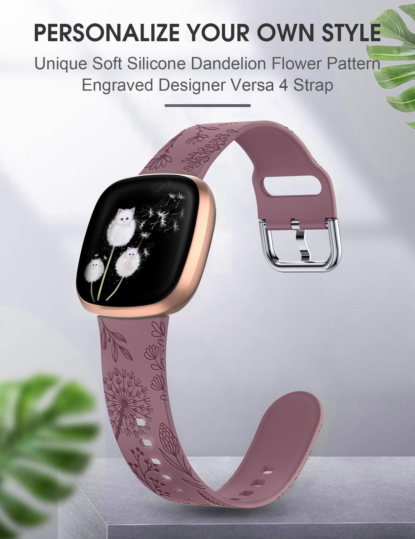 TOYOUTHS Dandelion Floral Engraved Strap Compatible with Fitbit Versa 4/Fitbit Sense 2/Fitbit Versa 3/Fitbit Sense Straps - Image 4