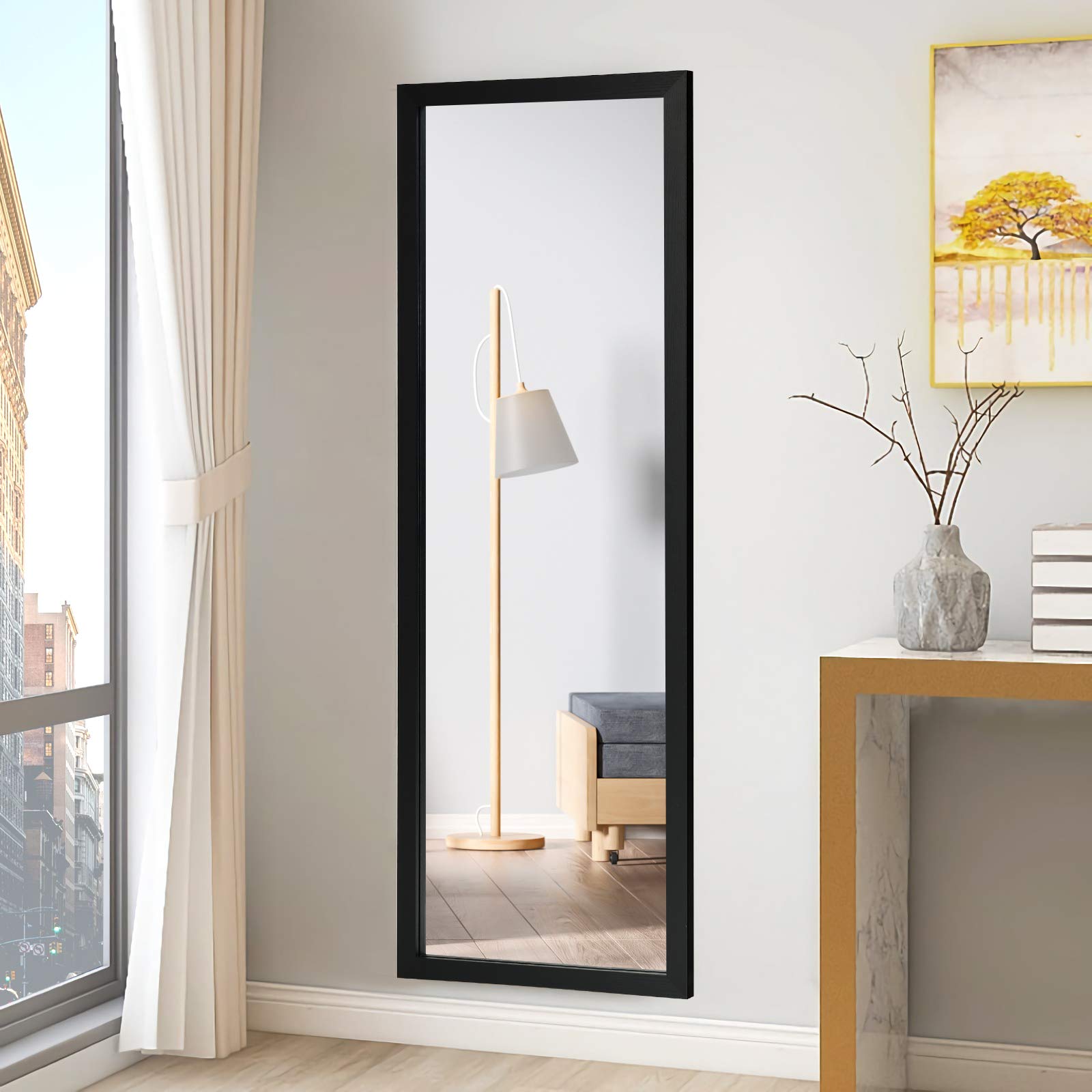 RELAX4LIFE Specchio Sospeso Rettangolare, Appendere alla Porta o alla Parete, Antideflagrante, a Figura Intera, per Ingresso, Bagno, Camera da Letto, 120x37x1,6 cm (Nero)