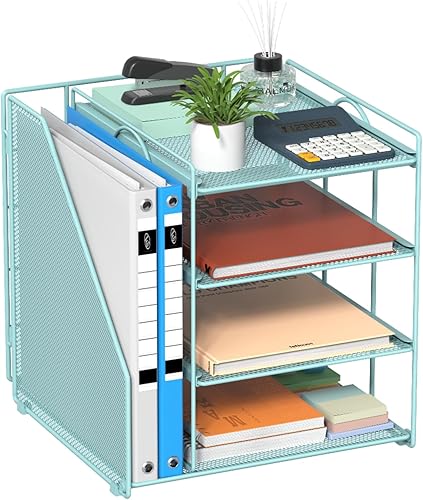 Organizador de archivos de escritorio y accesorios, organizador de papel de 4 niveles con soporte para archivos vertical, accesorios de escritorio