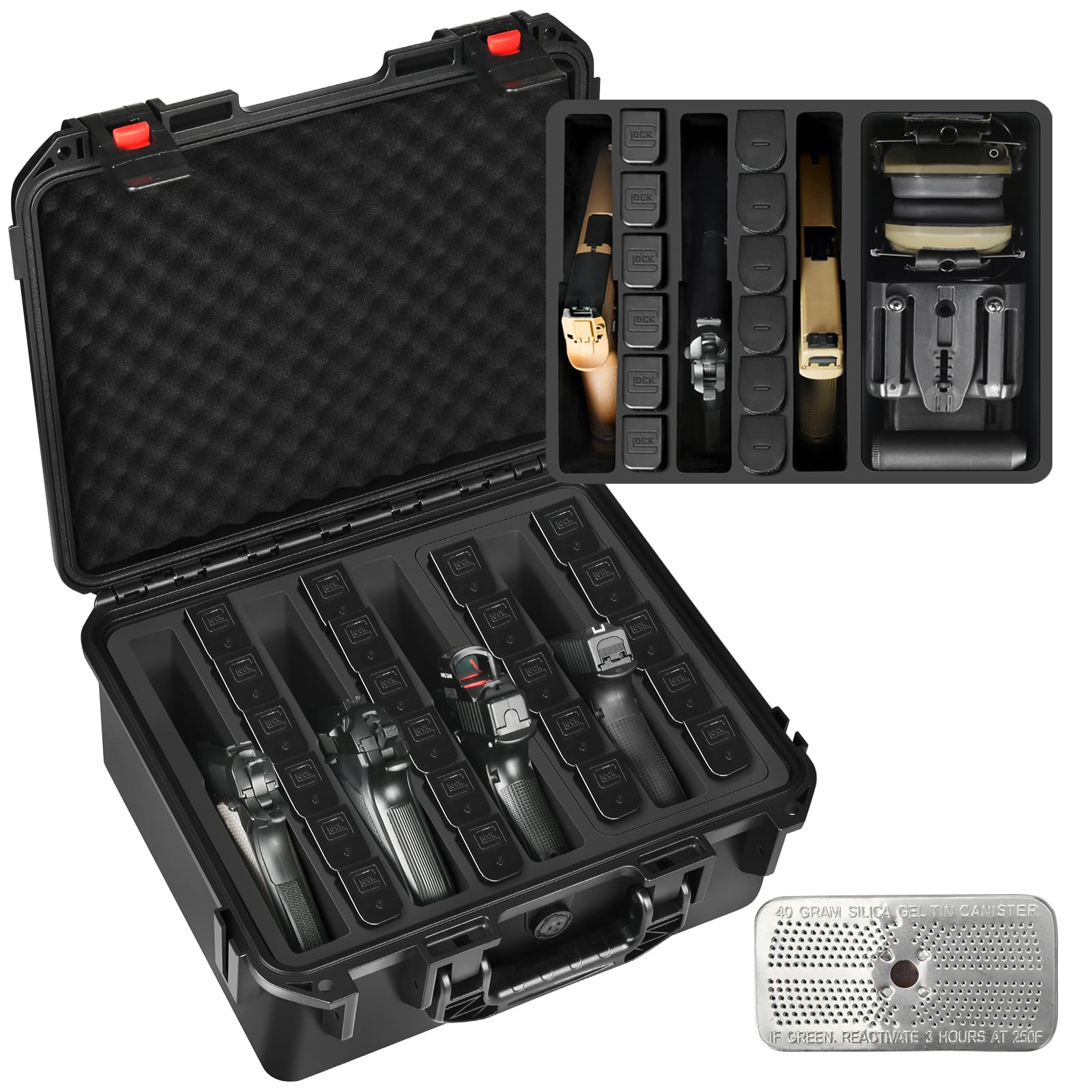 Gun Pistol Case for Multi Handguns - Holds Multiple Hand Guns Case & Magazines, Pre-cut Waterproof Carrying Hard Shell Pistol Case for Pistols, Storage Box for Beretta, Smith and Wesson, for Glock