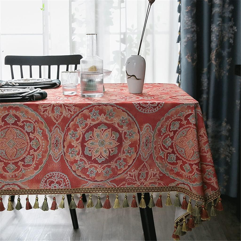 Festive Chinese Red Tablecloth Chinese Wedding Festive Coffee Table Dining Table Cover Cloth Conference Tablecloth(130 * 130cm)
