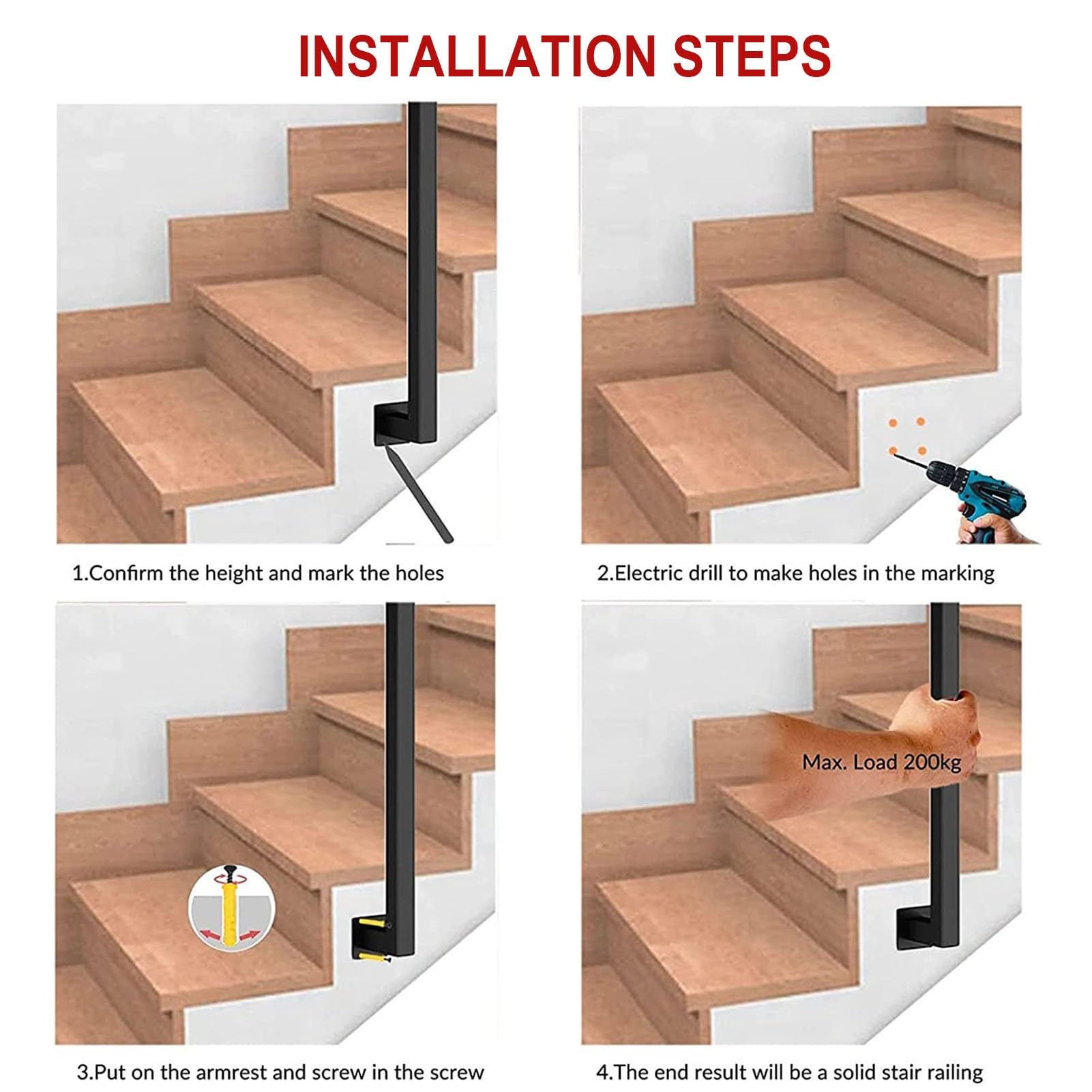 Metal U-shaped Stair Handrail Safety Railing Indoor Outdoor Metal Stair ...