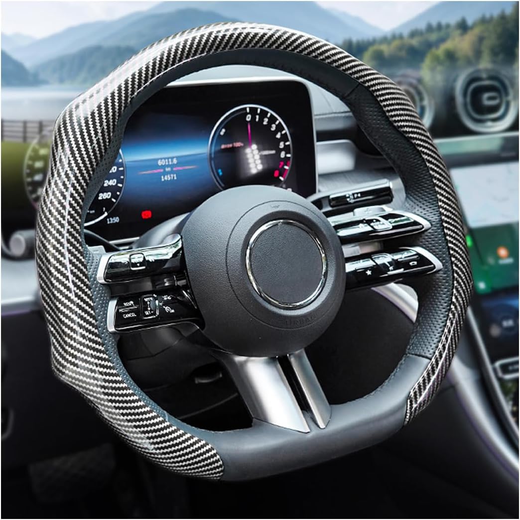 Osilly Car Steering Wheel Cover, 14.5-15″ Cool Carbon Fiber Laser Non Slip Steering Wheel Protector, Stylish Automotive Interior Protection Accessories, Universal for Truck Van SUV (Silver)