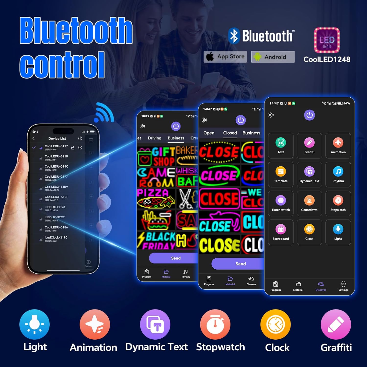 LED Open Sign APP Control Scrolling&Stationary Display DIY Programmable Name Sign Waterproof USB 5V2A for Business Walls Window Ads,Parties Weddings Store Bar Hotel (5 * 11in)