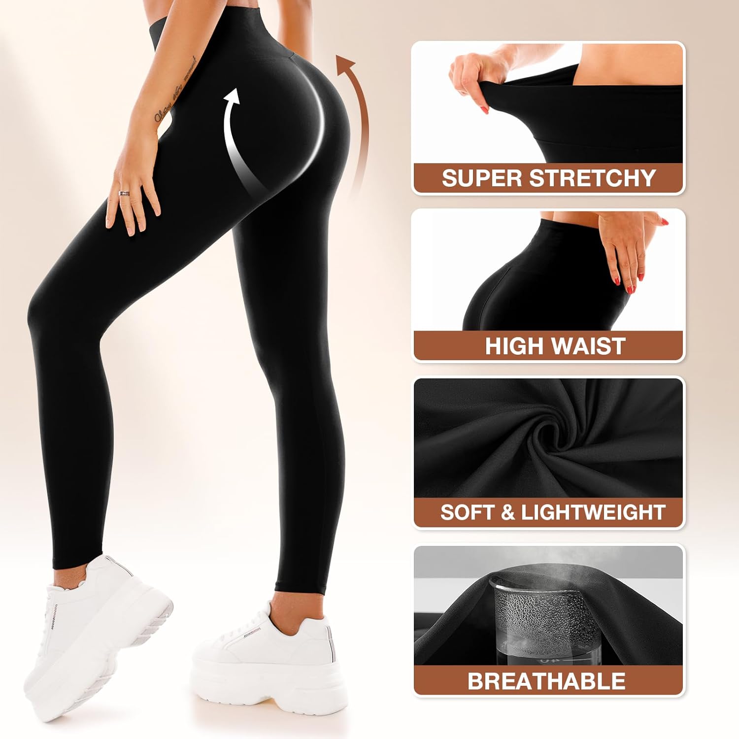 SINOPHANT 4 Pack Leggings for Women - Full Length Capri Buttery Soft High Waisted Yoga Pants for Athletic Workout Sports