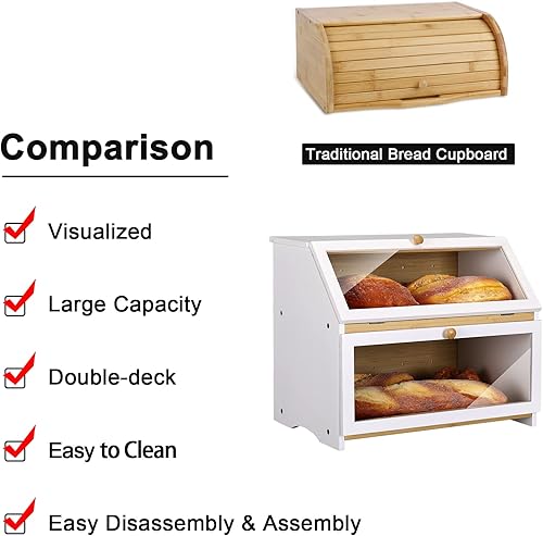 Miniatura 41 de HOMEKOKO Panera grande de doble capa para encimera de cocina, contenedor de almacenamiento de pan de madera de gran capacidad (negro) Negro