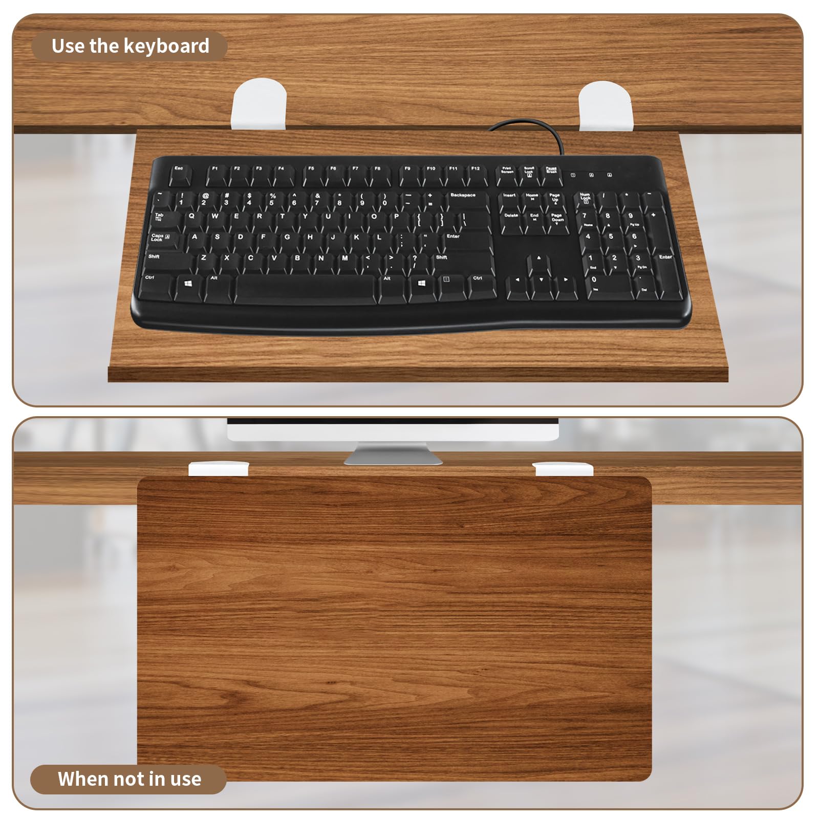 Bandeja Teclado Bajo Mesa, Soporte Teclado Ordenador sin Taladrar, Bandeja Teclado con Pinza en C Ajustable, Bandeja Extraible Escritorio Silencioso, Bandeja Para Teclado Ergonómico, 2 Piezas