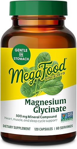 Miniatura 1 de MegaFood Glicinato de magnesio 500 mg - Suplemento de magnesio quelatado - 60 mg de magnesio elemental - Suave para el estómago - Apoya el ciclo