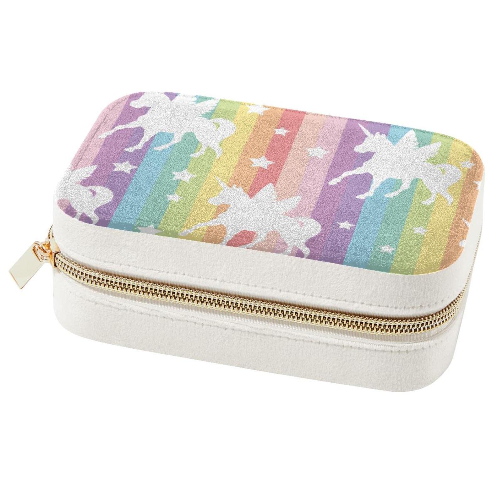 Boîte à bijoux de voyage anti-nœud avec compartiments licorne pour colliers