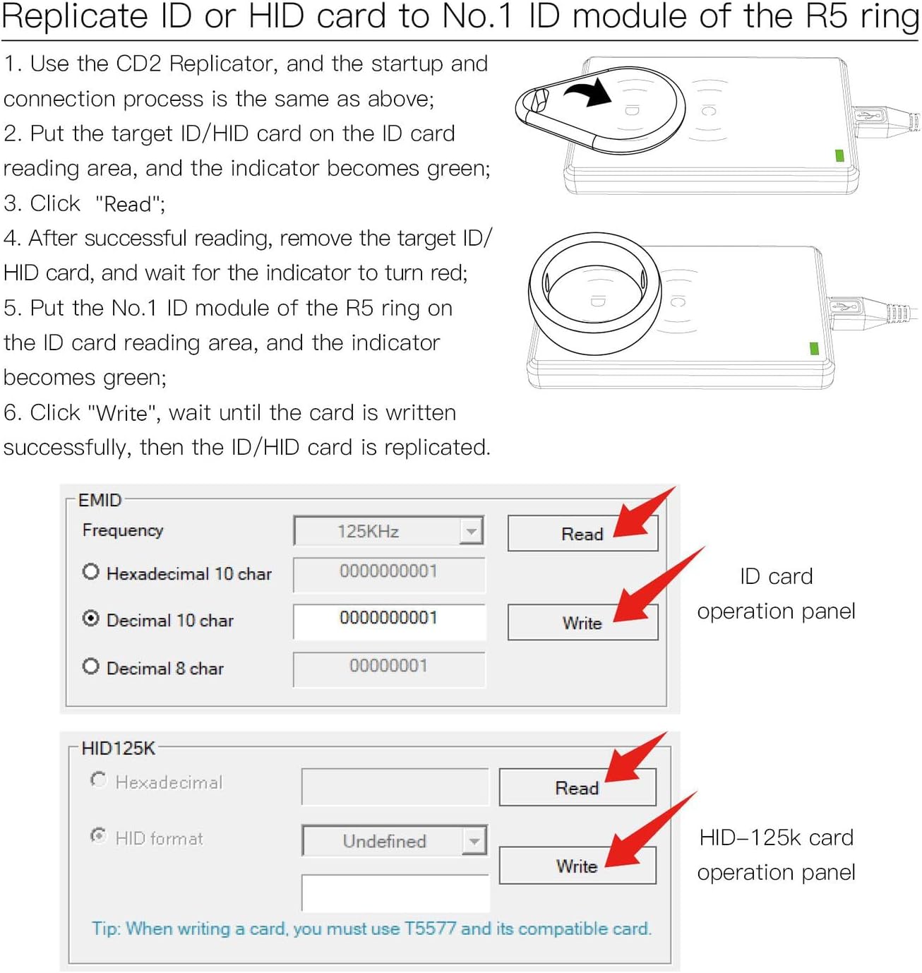 Upgrade RGTTOTG CDS Smart Card Reader Writable Key ID IC NFC Card Replicator Reader 125KHz Frequency Identification Card Writer for R4 R5 Smart Ring Reading Writing