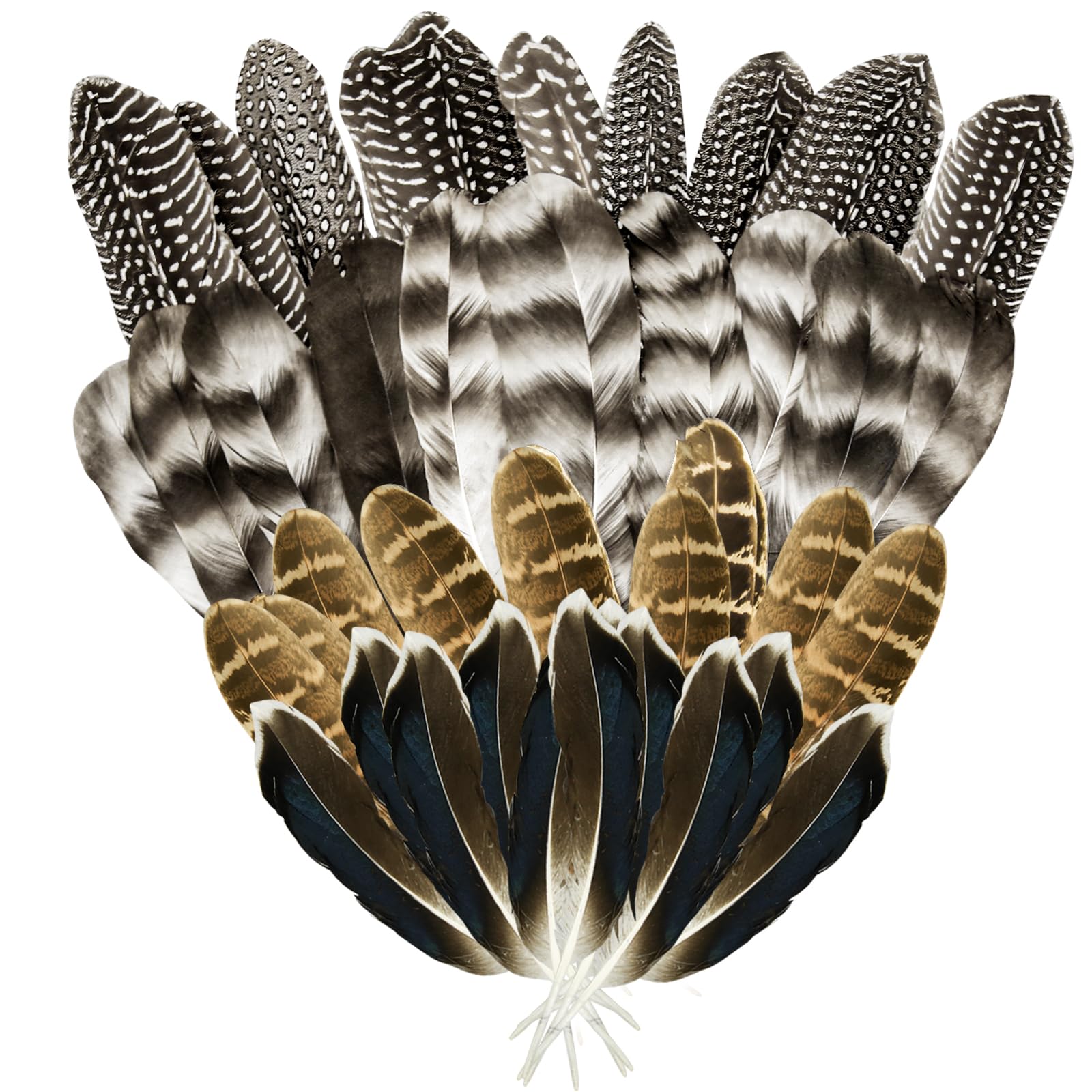 40Pcs Turkey Feathers for Crafting, Natural Pheasant Feathers Hat Feathers, 4 Style Mixed Craft Feathers Spotted Feathers for Floral Arrangements DIY Wedding Party Wedding Decorations, Craft Supplies