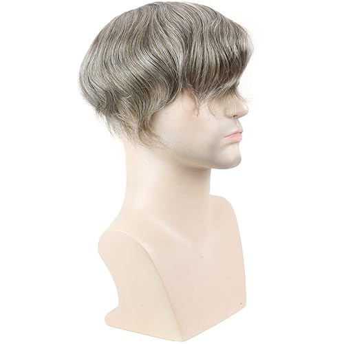 Miniatura 5 de Toupee para hombres Hairpieces sistema de reemplazo de cabello 10x8inch 80% #7 Color mezclado 20% pelo gris