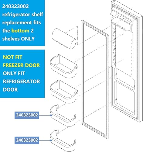 Miniatura 6 de Paquete de 2 estantes para puerta de refrigerador 240323002 compatibles con Frigidaire y Kenmore 2 estantes inferiores en el lado del refrigerador,