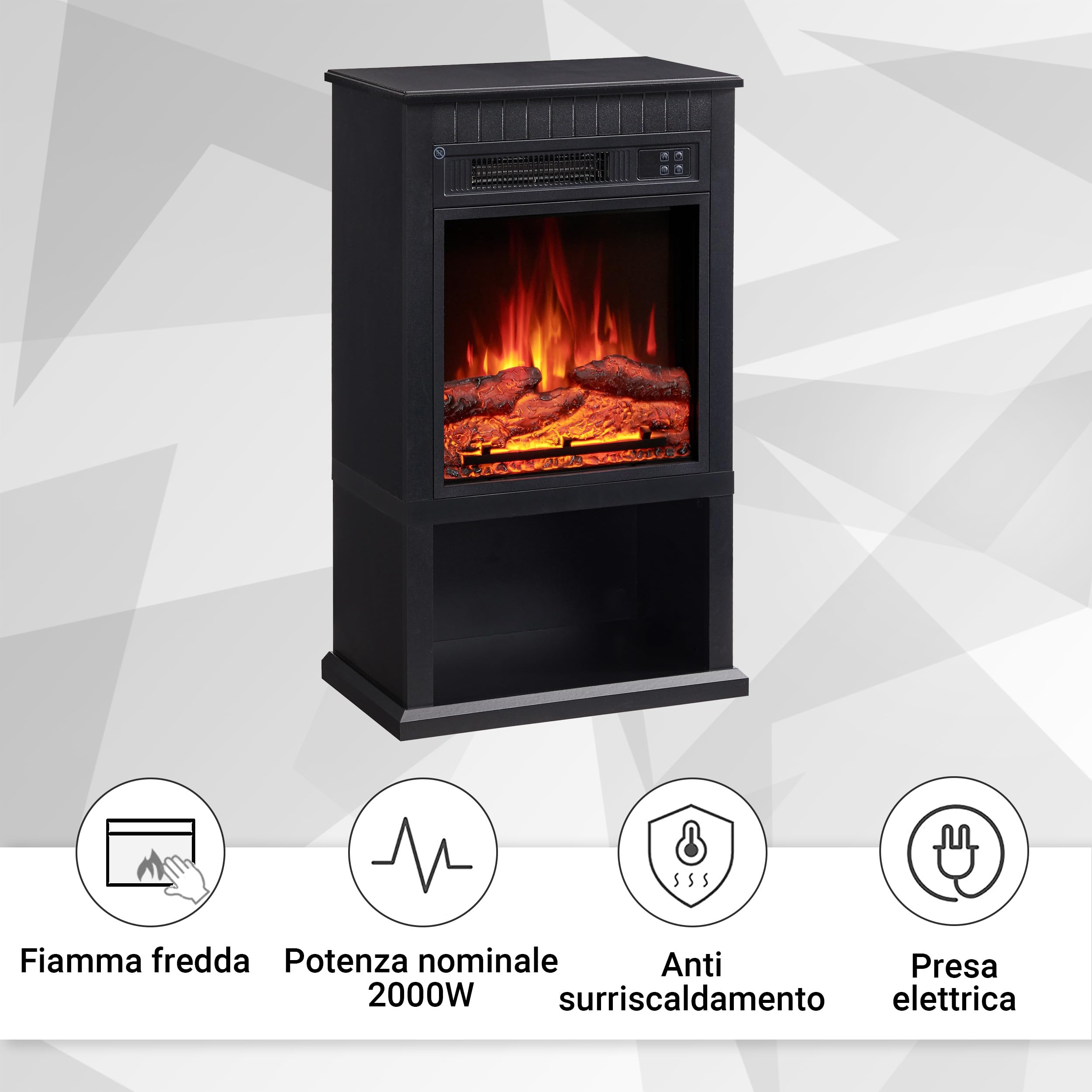 Balderia Camino elettrico Ember | Camino elettrico con effetto fiamma 3D, riscaldamento 2000 W, timer e termostato