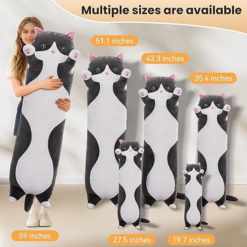 Miniatura 3 de Almohada suave de felpa larga con forma de gato para dormir almohada tipo peluche de gato de algodón para acurrucarse bonito regalo ideal para tu