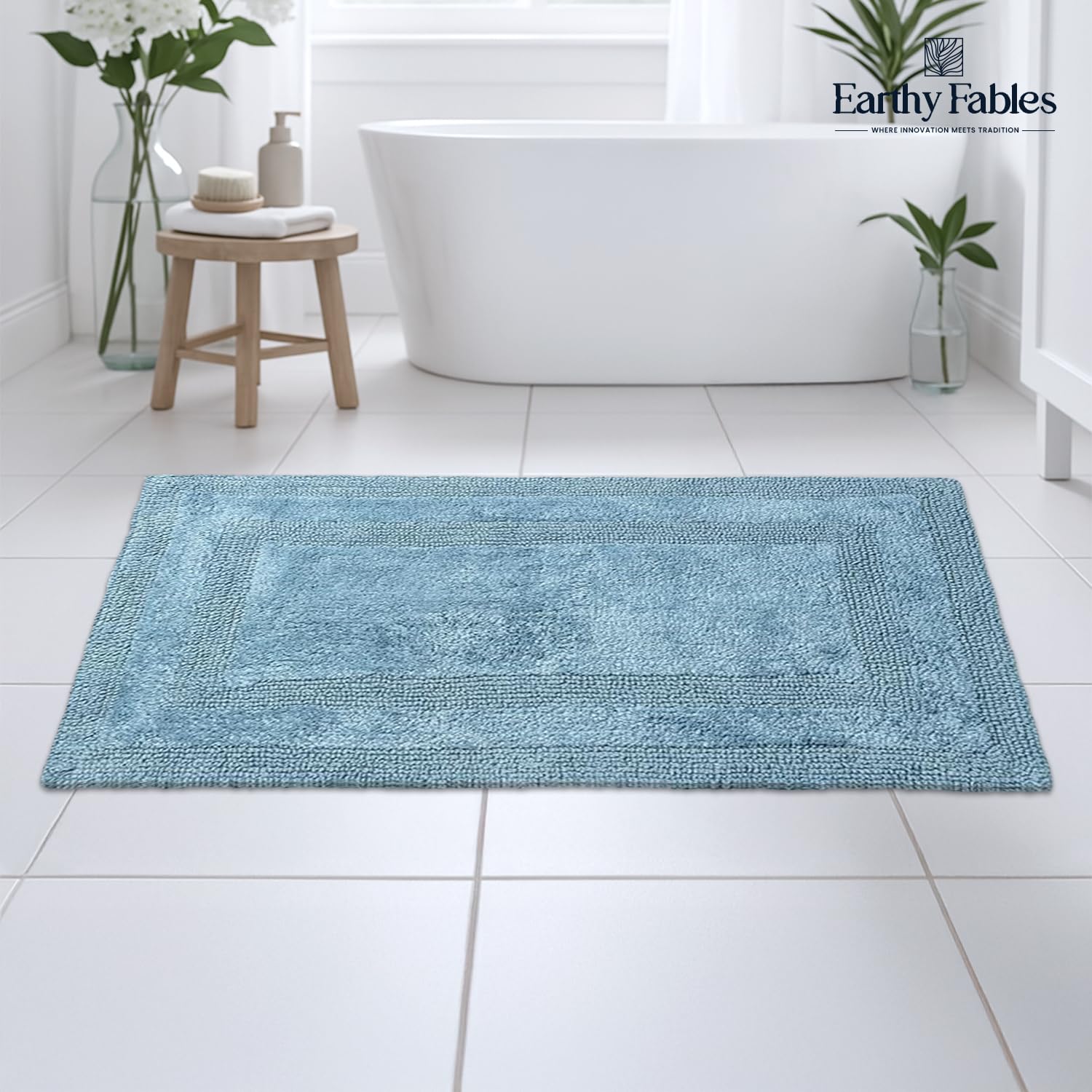 Earthy Fables Premium Cotton Bath Mat - Soft & Absorbent -3