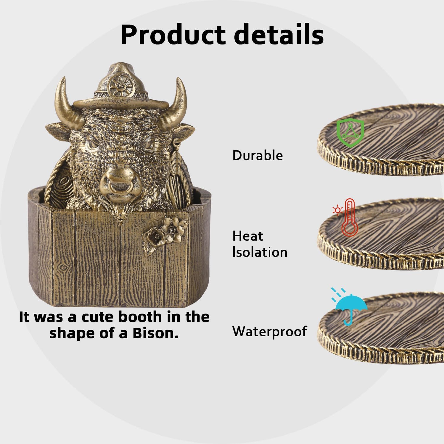 Cabin Coasters Set 6 Full Size Non-Slip Bar Coasters, Indoor Christmas Decorations, Man Cave Gifts for Men, Rustic Handmade Decor for The Home (Buffalo) - Image 6