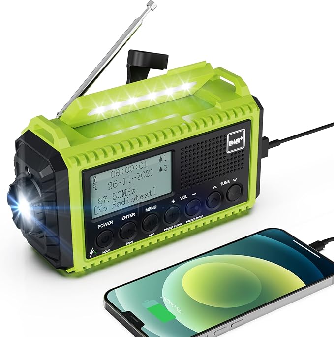 Portable DAB/FM Radio with Rechargeable Battery, Hand Crank Solar