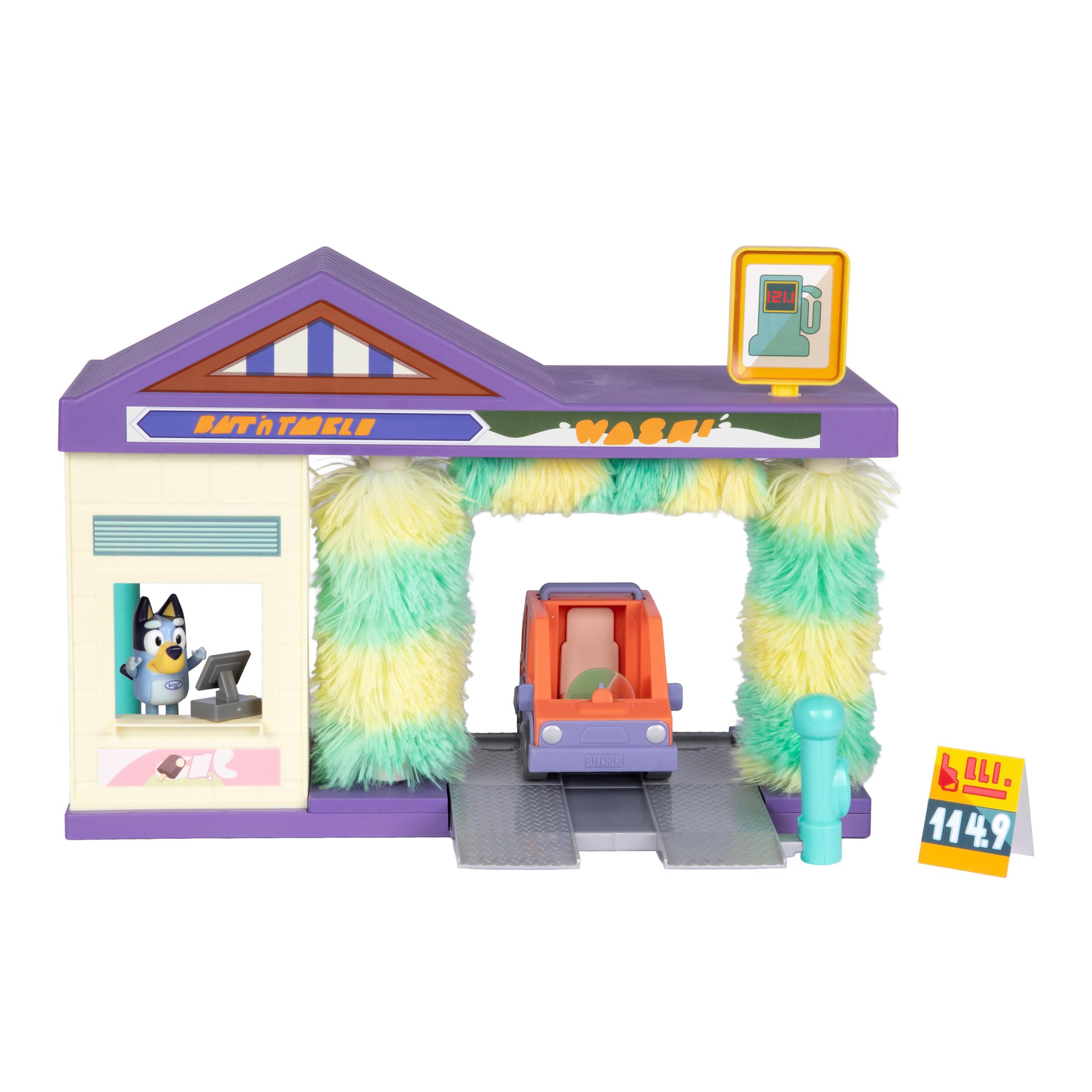 Bluey Set de Juego del Túnel de Lavado Incluye una Figura Exclusiva; Gira los cepillos, Llena el depósito de Gasolina y recrea la Aventura del Monstruo Peludo; Juguete Interactivo para niños