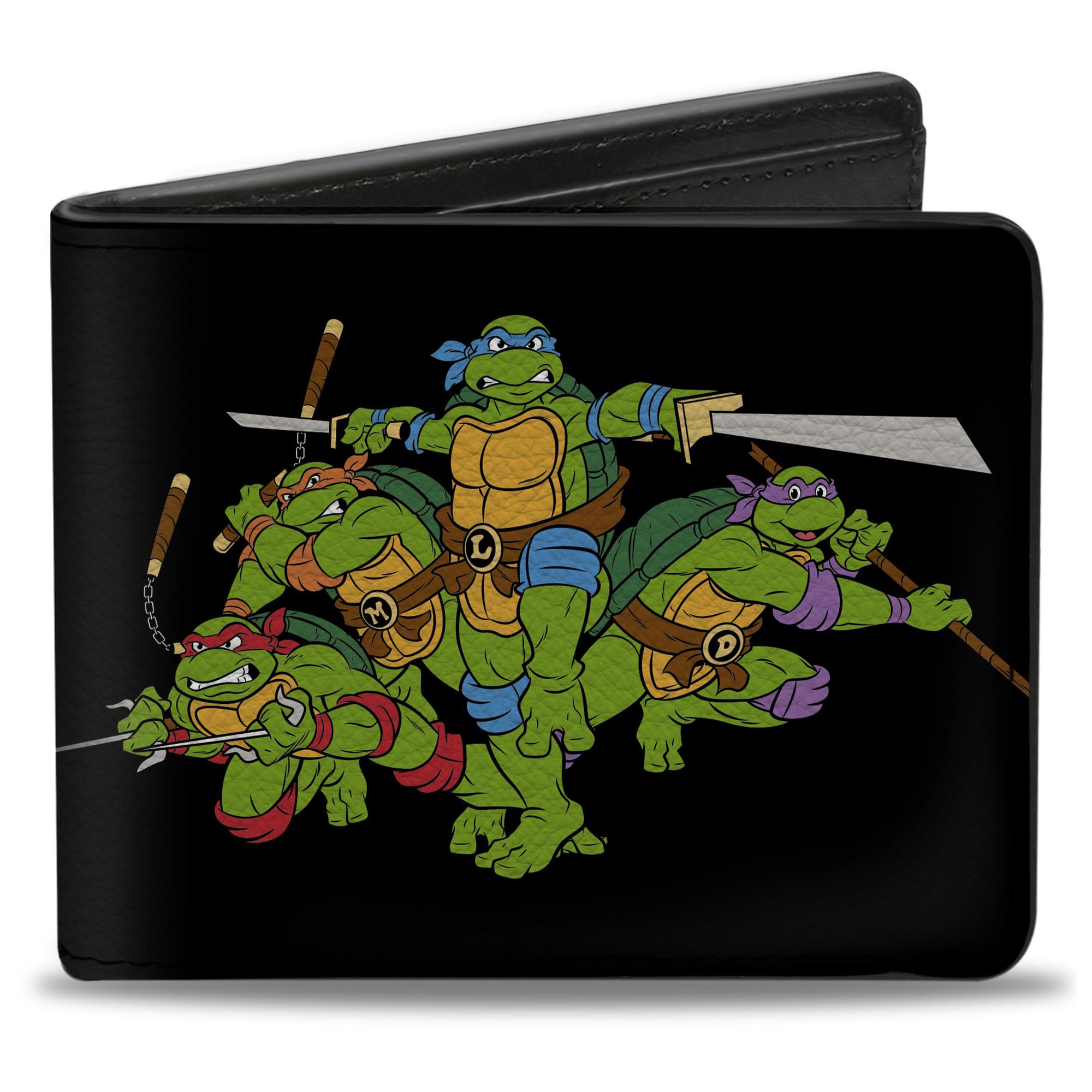 Nickelodeon boys Buckle-down Pu Bifold - Classic Tmnt Group Pose + Tmnt World Tour 84 Black/Green Wallet, Multicolor, 4.0 x 3.5 US