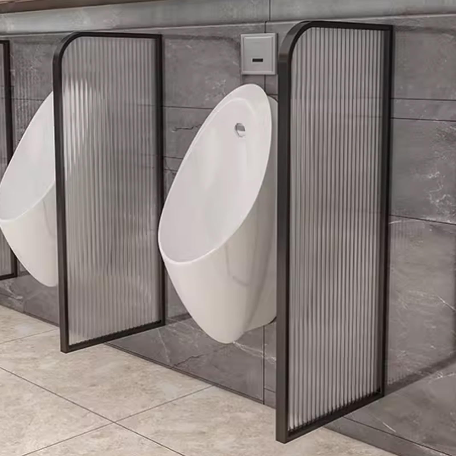 GTHTUHFD Wallmounted Urinal Partition Stainless Steel Frame Tempered Glass Privacy Screen For Men'S Restroom Waterproof Baffle For Hotels & Public Spaces,Black-1PCS