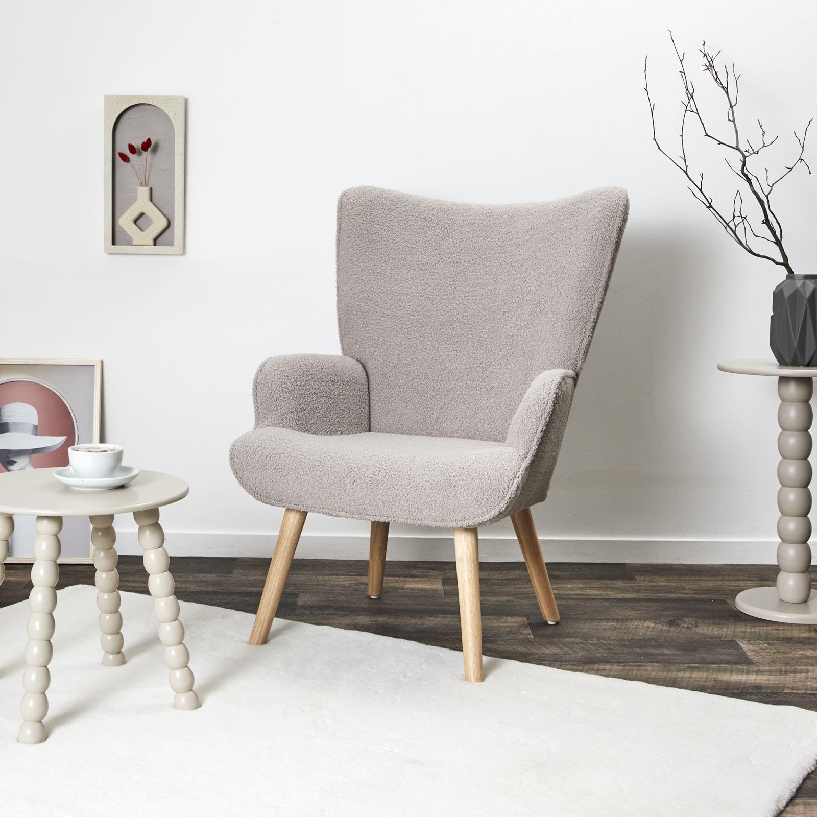 HOME DECO FACTORY Fauteuil de Salon Bouclette Confort Ergonomique Taupe