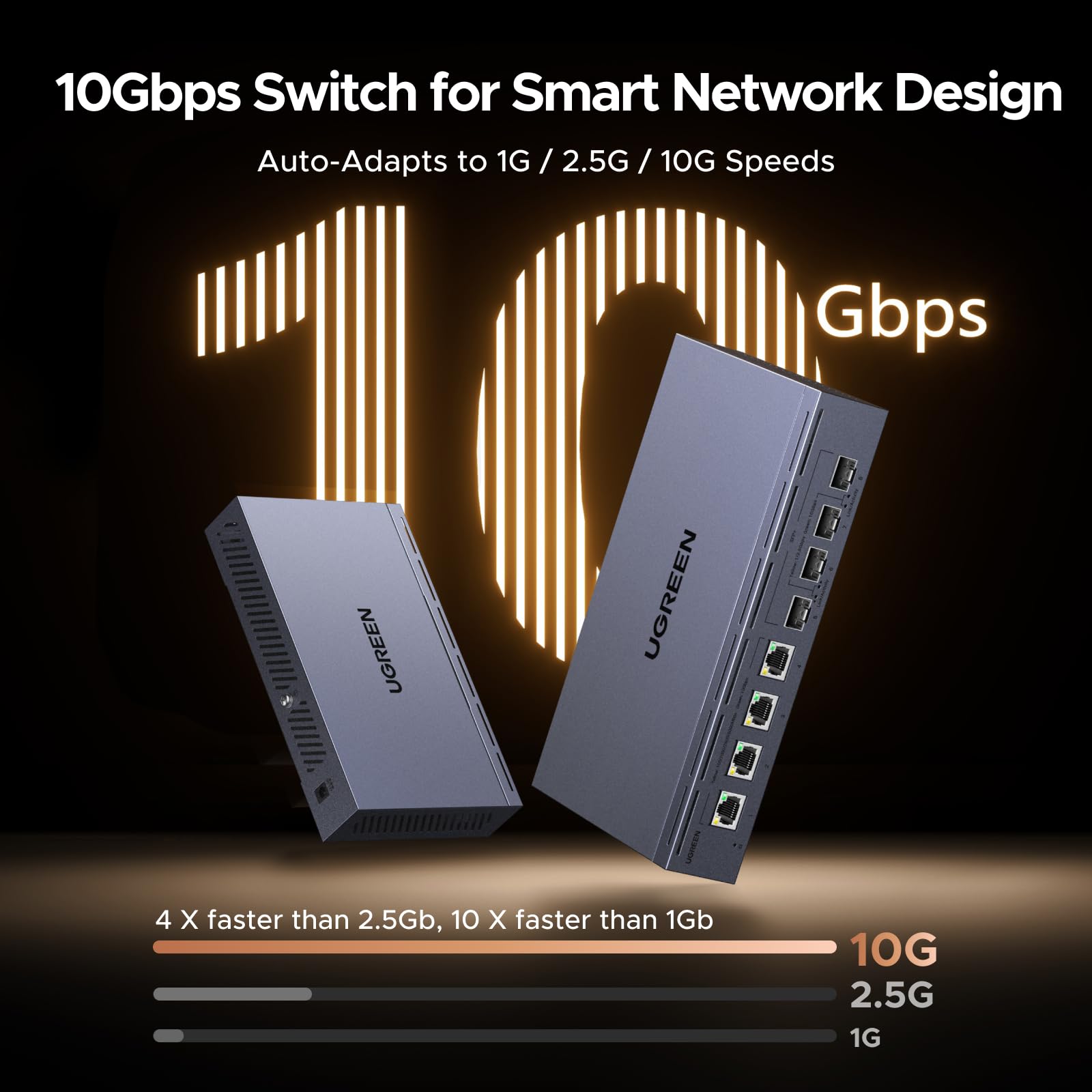 UGREEN Switch LAN con 4X 10G RJ45+4X 10G SFP+ Switch di Rete 10G
