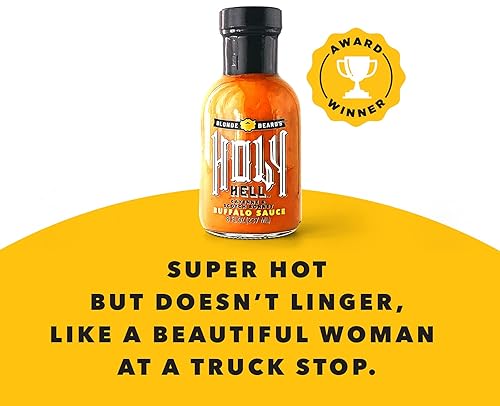 Miniatura 5 de Blonde Beard's Salsa de búfalo - Holy Hell (extra caliente) - Gourmet, salsa galardonada con pimientos de capó escocés - Hecho con mantequilla real