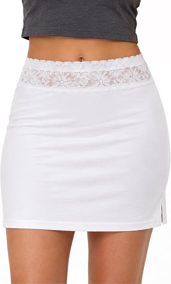 Womens Half Slip Skirt Soft Underskirt with Floral Lace Waistband Above Knee Slip for Dresses S-2XL