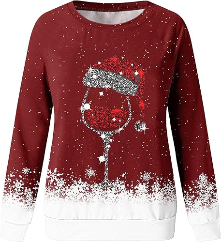 Miniatura 4 de Women Christmas Printing Sweatshirt Top Glass Hat Long Sleeved Casual Blouse Temperament Pullover Cyber Of Day Deal