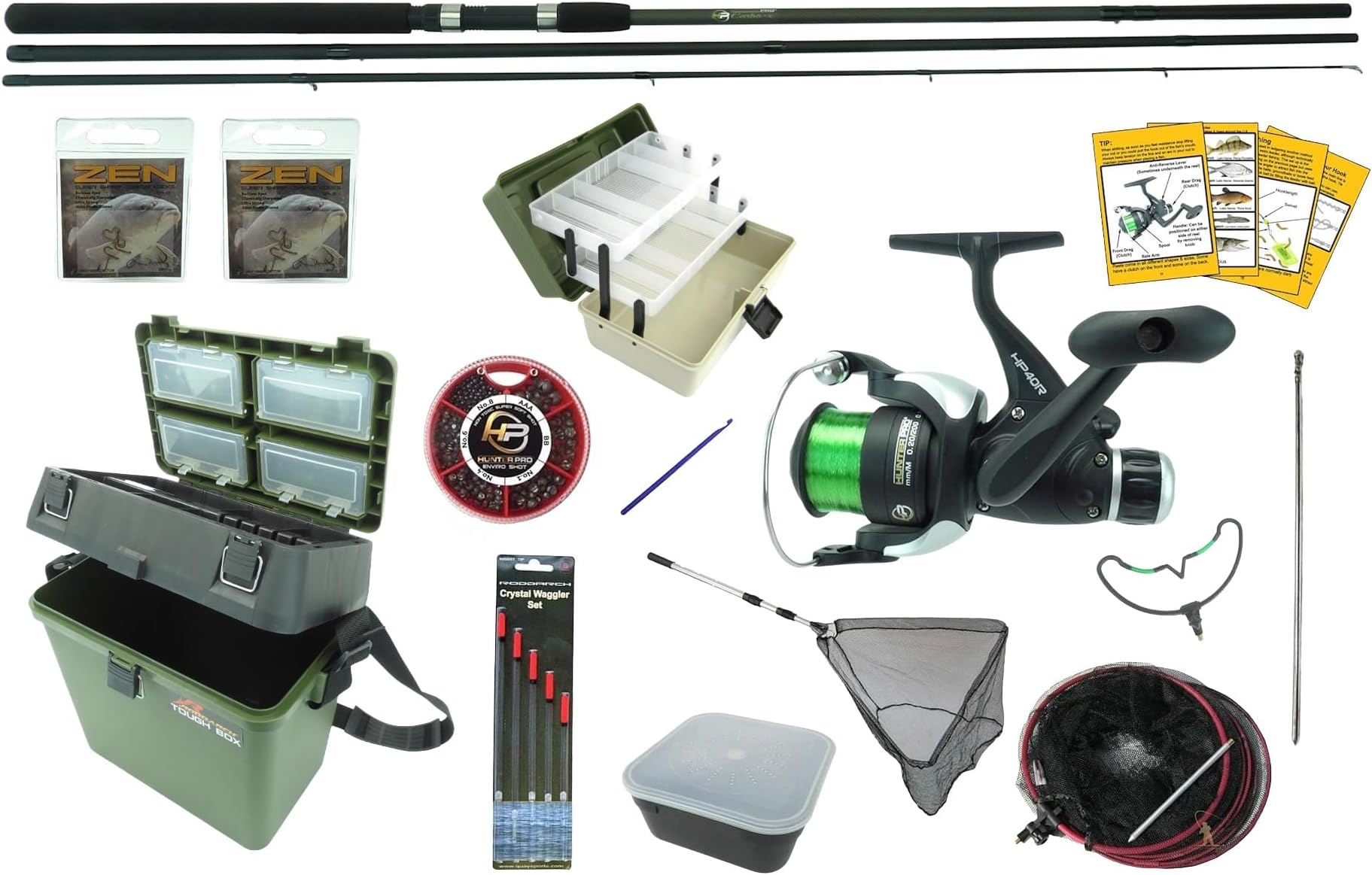 11 ft Carbon Coarse Float Fishing Kit: 3 Piece Match Rod and HP40R Reel with Tough Box Seat Box and Full Tackle Set