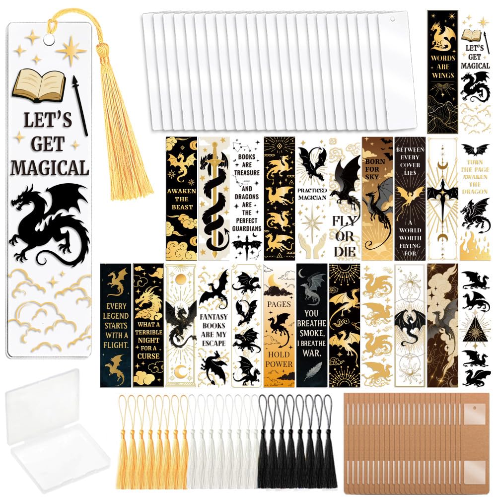 peacoblue 121pcs Dragon UV DTF Bookmark Making Kit Acrylic Carft for Women Men Kid Adult, DIY Personalized Cute Bookmarker Decal Stickers Warps Kit for Students Teachers Book Lovers Reading โ image 1
