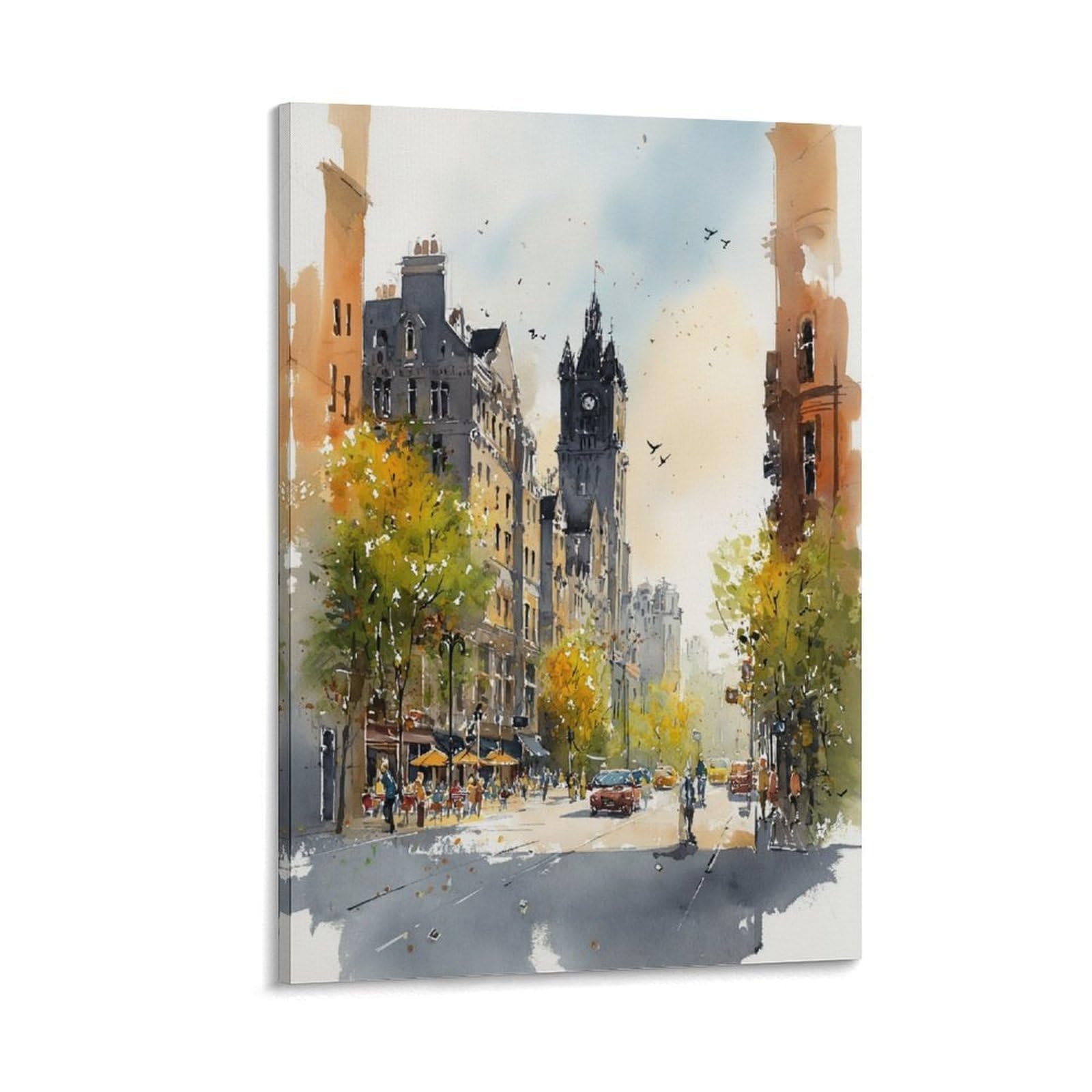 LCYNNH Boston Skyline Watercolor Painting Mid Century Modern Massachusetts Travel Posters 24x36inch(60x90cm) Print Home Bedroom Office Living Room Decor Canvas
