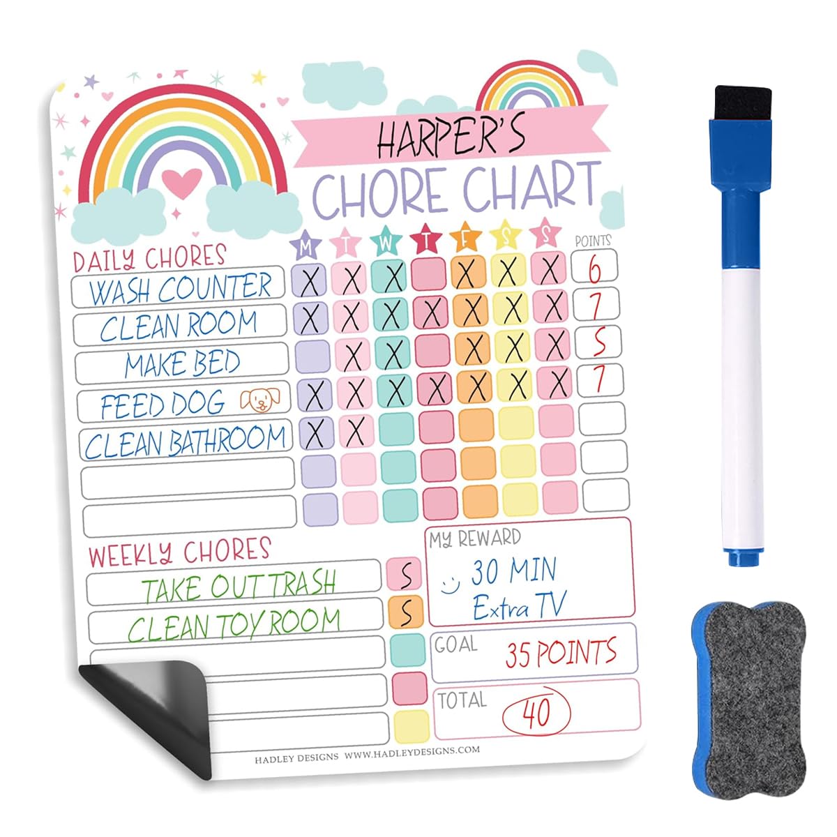 Children's Magnetic Chores Planner Board, Dry Erase Weekly & Daily Schedule with Marker, Reusable Kids Task & Routine Organizer for Independence and Responsibility Cultivation-image-1