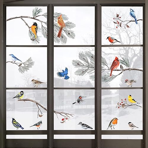 Miniatura 8 de Yovkky 184 calcomanías para ventana de cono de pino de invierno, 9 hojas, copos de nieve de árbol de Navidad, calcomanías de cacao caliente, lámpara