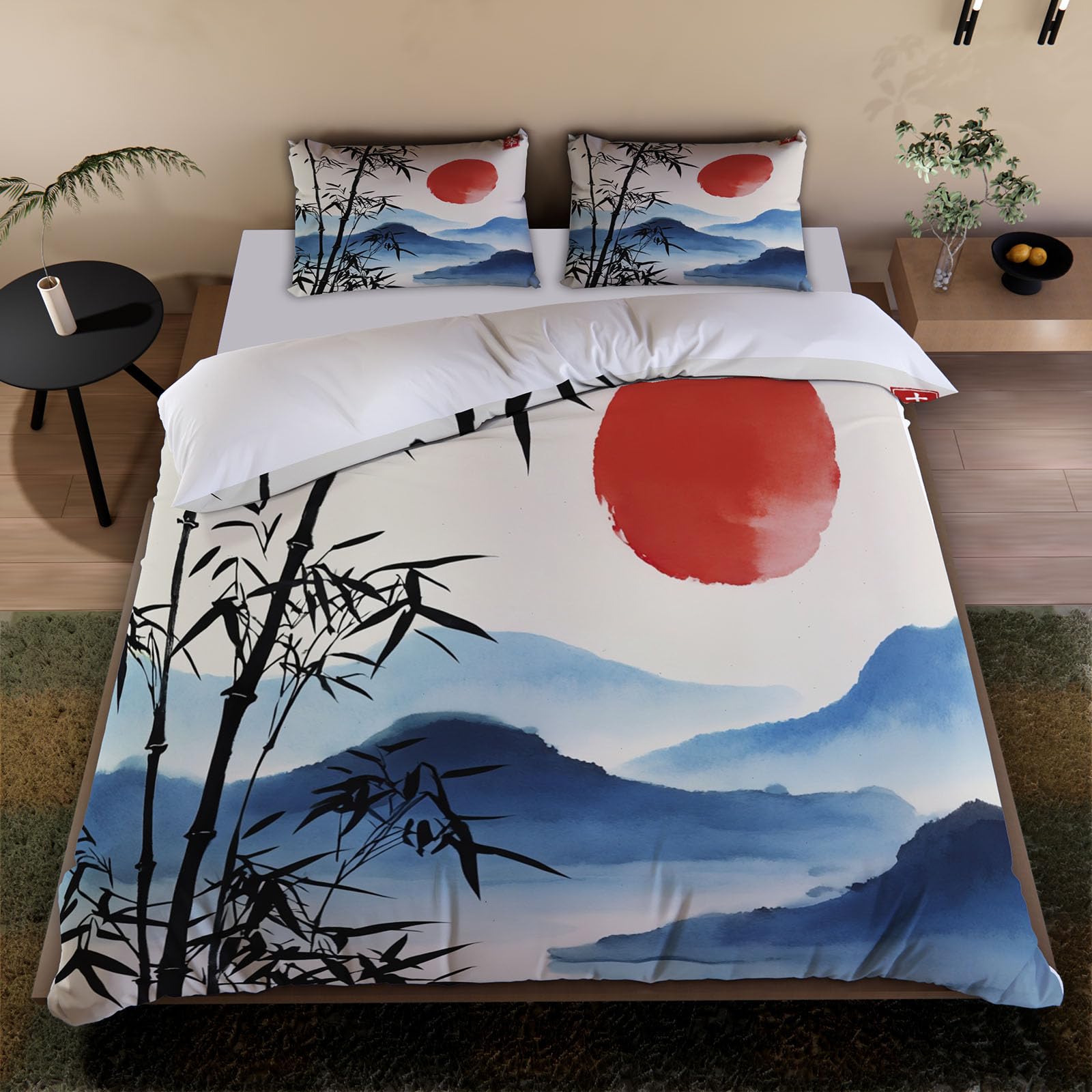 Wendebettwäsche Japan Stil 135x200 4tlg mit 2 Kissenbezug 80x80（3-4）